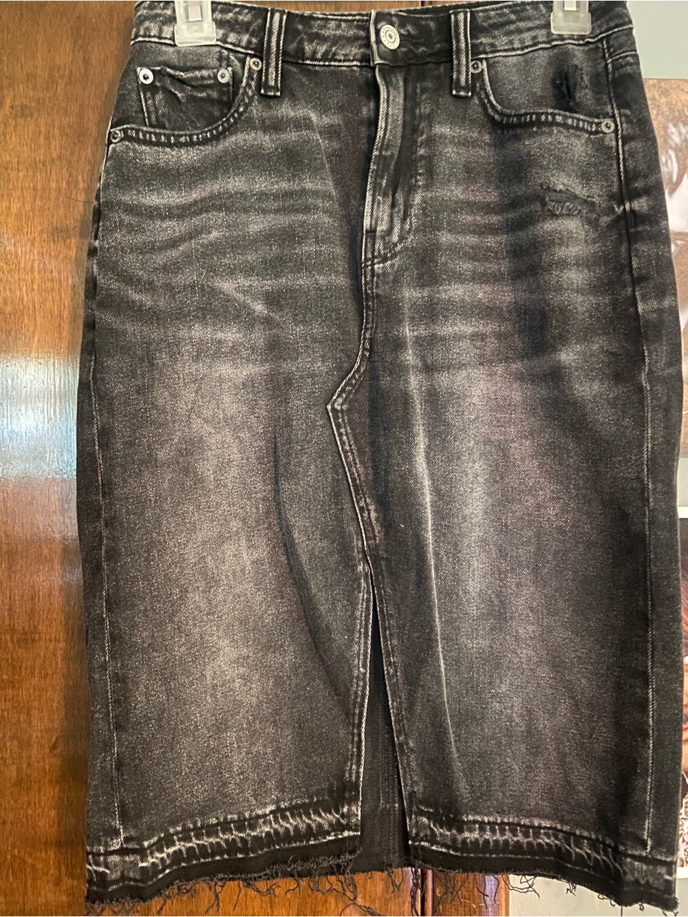 American Eagle Black Distressed Denim Skirt